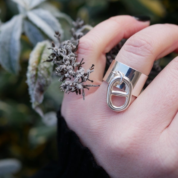 Bague breloque plaqué argent avec breloque maille marine - Plaqué argent 10 microns