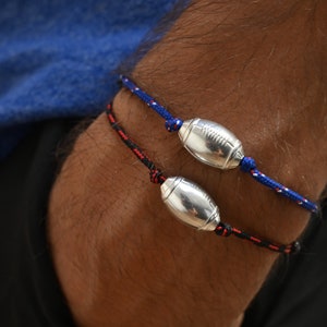 Rugbyarmband team naar keuze - verzilverde rugbybal - sportarmband voor heren - cadeau-idee voor Vaderdag voor heren