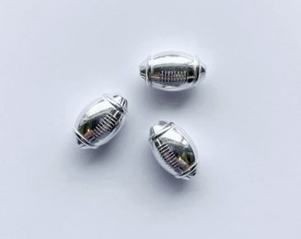 Perles ballon de rugby - plaqué argent 10 microns - vendues par lot de 3 perles - Résiste au temps - Idéal pour montage bracelet homme DIY