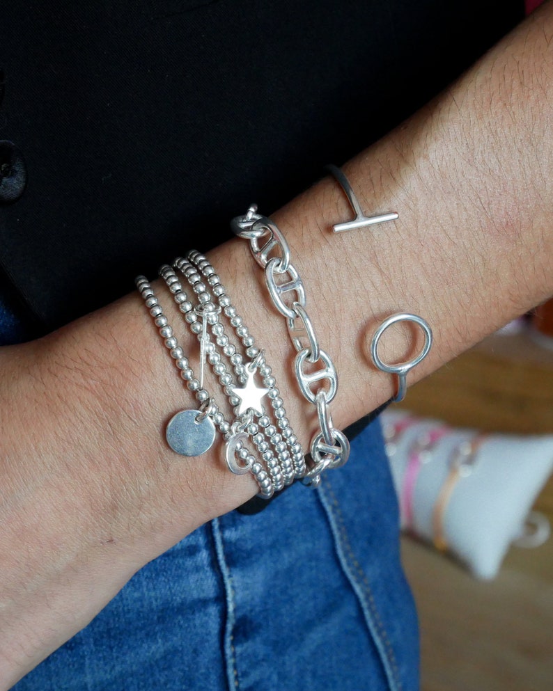 Bracelet Gaïa en perles plaqué argent sa breloque personnalisable. Vendu à l'unité, idéal en accumulation Plusieurs tailles disponibles. image 8