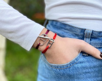 Bracciale in raso estivo - Bracciale in maglia blu navy piatto e cordino in raso - Stile chiusura a T - Regolabile