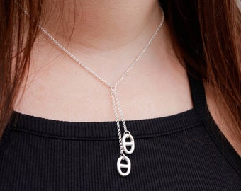 Navy mesh pendulum necklace - Silver plated 10 microns - thin necklace - Exists in several sizes