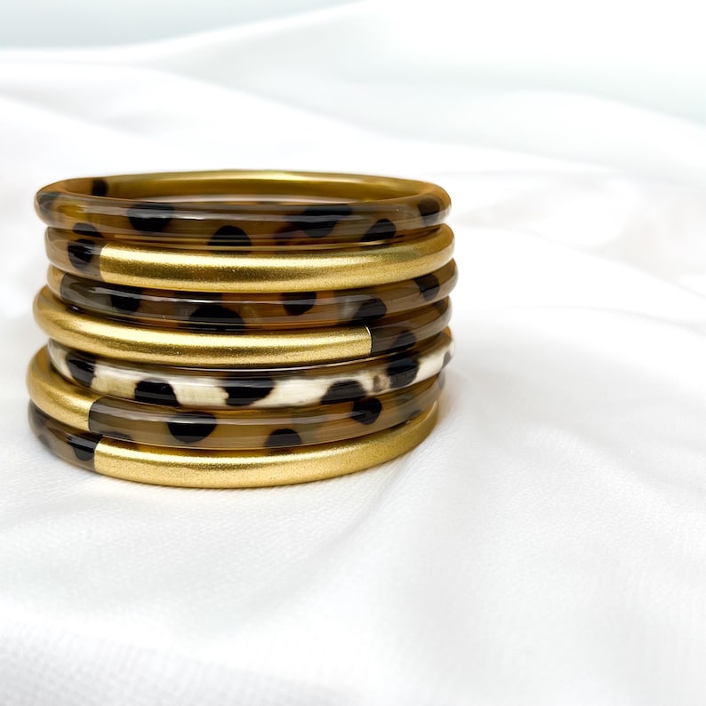 Translucent Band Medium Gold Leopard Buffalo Horn Bangle 6mm Several Sizes Available ...