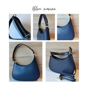 Sac Malo en cuir italien forme asymétrique avec bandoulière sac porté épaule baguette Sucre et Cannelle maroquinerie Bleu marine