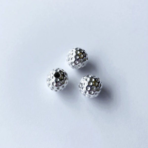 Golf ball beads - 10 micron silver plated - sold in packs of 3 beads - Time-resistant - Ideal for DIY men's bracelet assembly