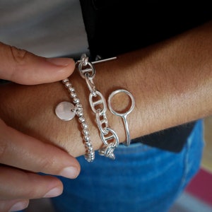 Bracelet Gaïa en perles plaqué argent sa breloque personnalisable. Vendu à l'unité, idéal en accumulation Plusieurs tailles disponibles. image 7