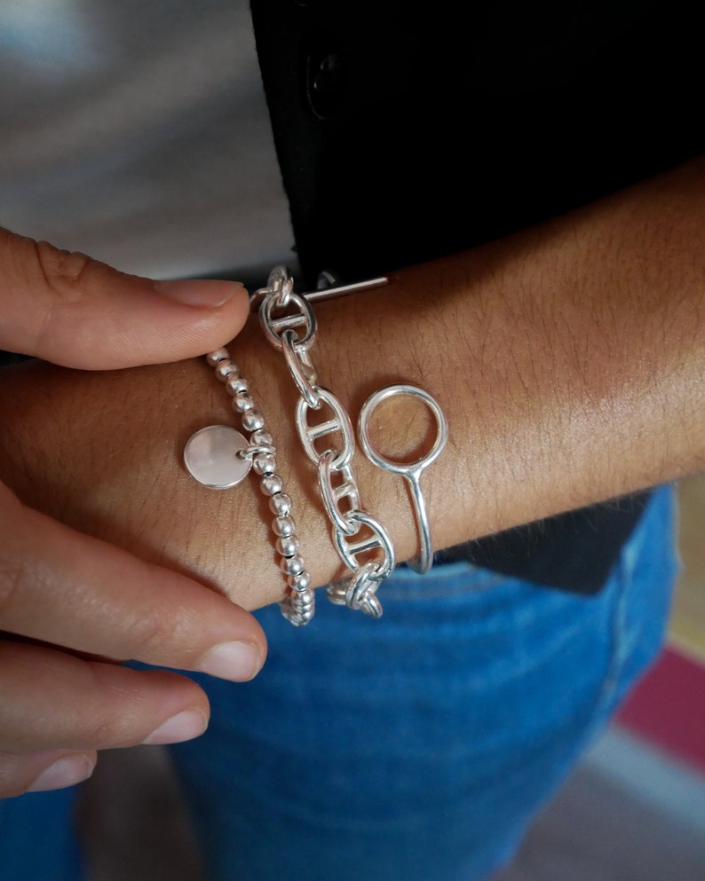 Bracelet Gaïa en perles plaqué argent sa breloque personnalisable. Vendu à l'unité, idéal en accumulation Plusieurs tailles disponibles. image 7
