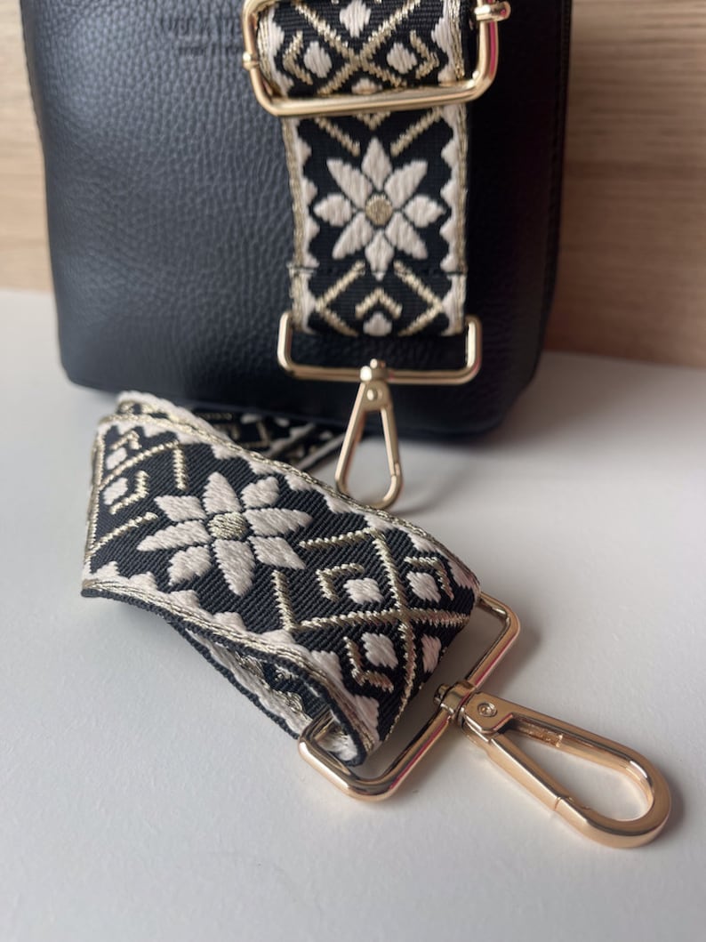 Floral handbag shoulder strap crossbody handle adjustable strap women's gift idea gold or silver details image 4