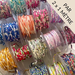 Lot DUO ruban liberty par 1 mètre de chaque - tissu liberty - cordon pour bracelet et collier en nœud coulissant - ruban léopard ruban vichy