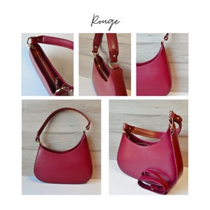 Sac Malo en cuir italien forme asymétrique avec bandoulière sac porté épaule baguette Sucre et Cannelle maroquinerie Rouge cerise