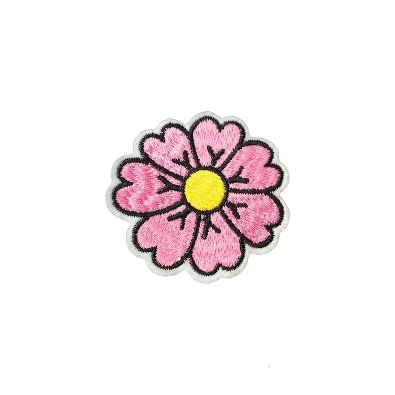Iron or Sew on Pink Daisy Flower Embroidered Patch Badge