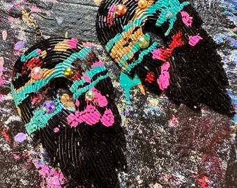 Black Bird Shimmer Ear Art Earrings