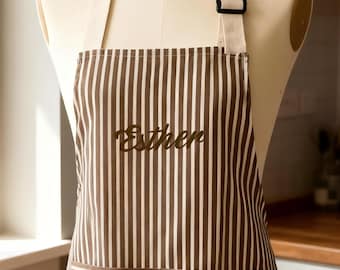 Custom Embroidered Apron For Women,Personalized Striped Apron With Pockets,Christmas Gifts, Chef Cooking