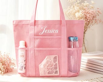 Bolso de malla personalizado, bolso de playa o piscina con nombre personalizado, bolso de playa de ganchillo, regalo para damas de honor, regalos para despedidas de soltera, regalos de boda