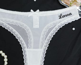 Custom Thong for Bride,Personalized Embroidered Bridal Wedding Thong,Women Underwear with Name,Bridal Shower Gift,Future Mrs. Gifts