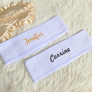 Personalized Embroidered Headband with Adjustable Fit,Custom Name Headband for Women with Cotton Waffle Design,Spa Headband with Monogram