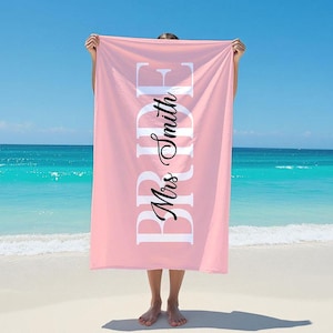 Custom Bride Beach Towel, Personalized Mrs. Beach Towel, Bachelorette Pool Towel, Wedding Beach Towel, Summer Vacation Towel, Vacation Gift
