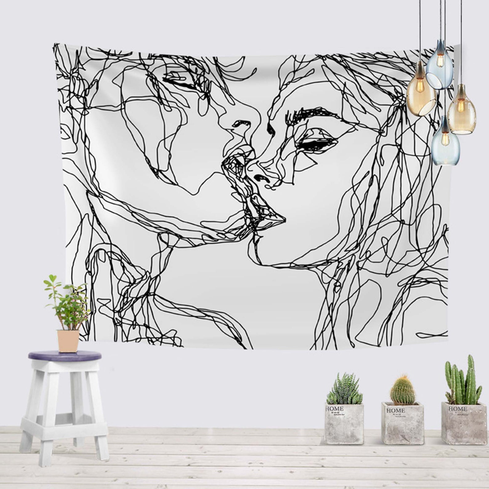 Abstract Lovers Kiss Tapestry Sketch Kiss Tapestry Etsy