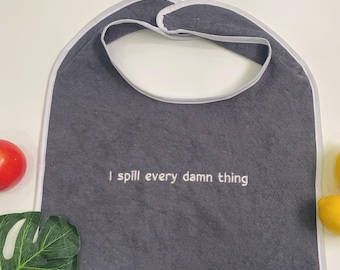 Personalized Adult Bib, Embroidered Text, Clothes Protector