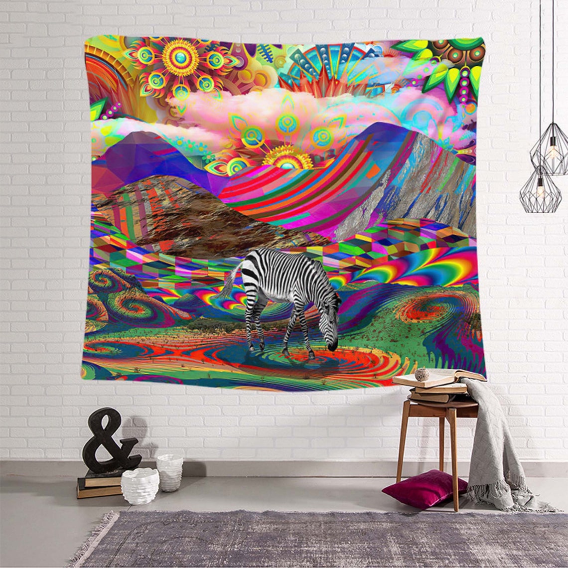 Colorful world Zebra Tapestry Zebra Tapestry Rainbow Etsy