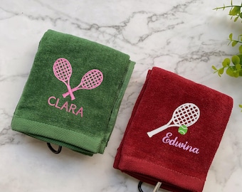 Personalisiertes Tennistuch, individuell bestickte Tennishandtücher, Sporthandtuch Frottee mit Haken, Tennis-Turnhandtücher, Tennisgeschenk für Mann & Frau
