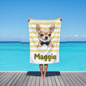 Custom Pet Photo Beach Towel,Personalized Dog Name Towel,Pet Pattern Custom Beach Towel,Striped Pet Design Towel,Personalized Pet Towel
