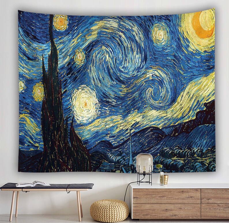 Starry Night Tapestry Van Gogh Painting Wall Hanging Etsy