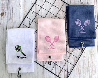 Personalized  Embroidered Name  Hooked Tennis Towel,Customized Gift for Tennis Lovers