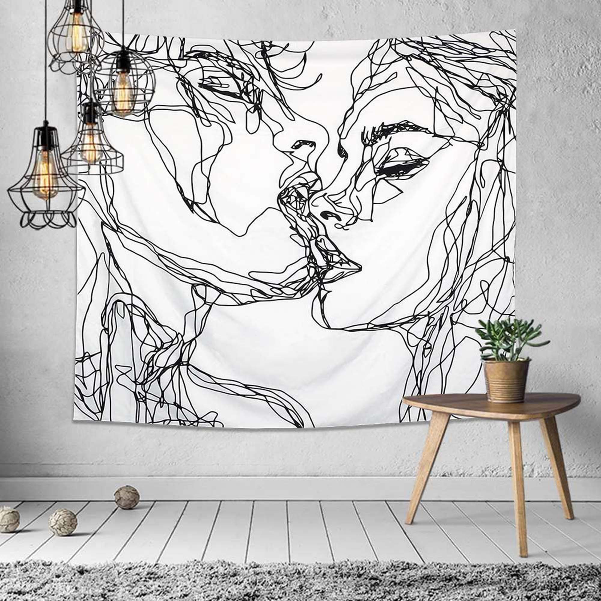 Abstract Sketch Art Kissing Lovers Tapestry Wall Hanging Blanket Bedroom Decor n 
