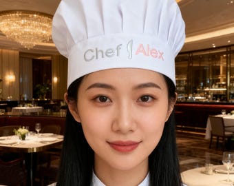 Embroidered Custom Name Chef Hat,Adjustable Cotton Chef Hat,Personalized Baking Chef Hat,White Embroidery Chef Hat,Adjustable Chef Hat