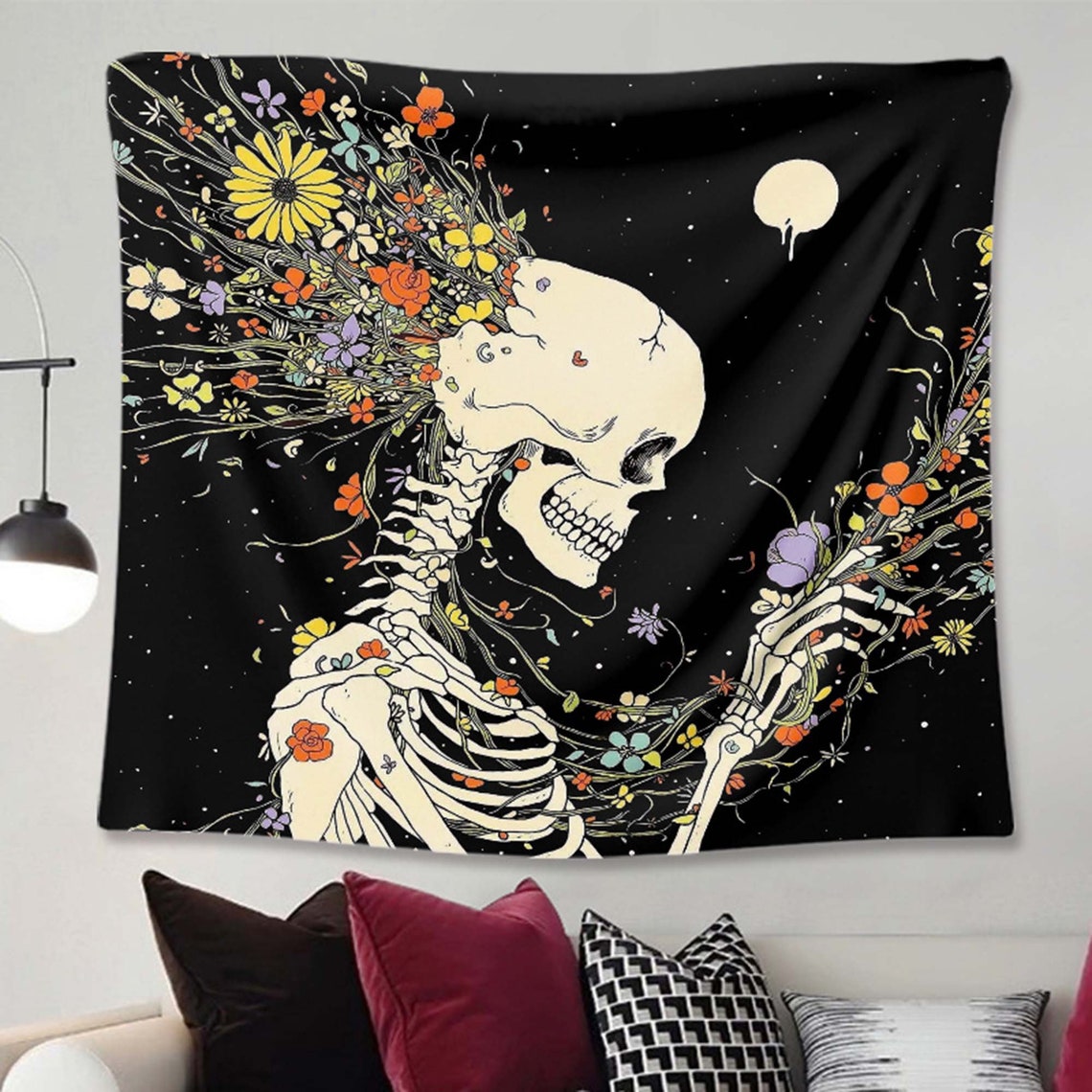 Skull Series Tapestry Flower Skull Tapestry Punk Skull Art Etsy