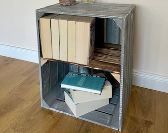 Box wooden bookcase vintage 50x40x30cm - grey lubricated with shelf flame