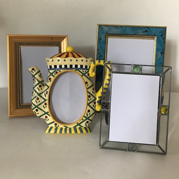 Vintage Picture Frames - Sold Separately| Frame Size 6 x 5 |  5 x 3.5  | 5 x 7 | Blue | Gold | Glass Stones | Yellow Teapot