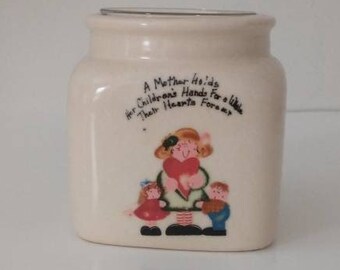 Mother's Day Tea Candle Holder | Square Vase | "A Mother Hold's Her Children's Hands for a While, Their Hearts Forever" Inscription