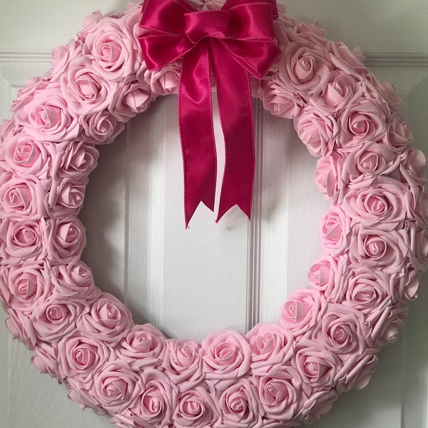 Large 20 inch Rose Wreath  | Three Rows of Roses | Barbiecore | Birthday | Wedding | Holiday | Christmas | Valentine | Party | Love