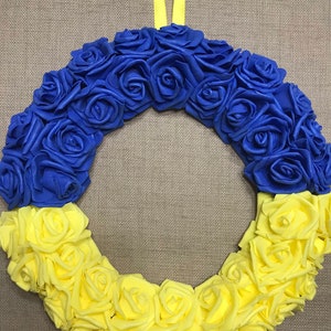 100% of profits donated | STAND WITH UKRAINE | Small Indoor Blue and Yellow Rose Wreath | 11 and 13 inch