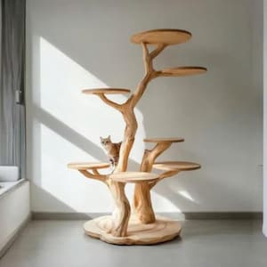 Handmade Cat Rustic Solid Wood Cat Tree Stand Naturally Handmade Gift Cat Rustic Solid Wood Cat Tree Stand Naturally Natural Wood
