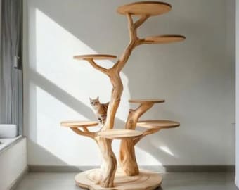 Handmade Cat Rustic Solid Wood Cat Tree Stand Naturally Handmade Gift Cat Rustic Solid Wood Cat Tree Stand Naturally Natural Wood