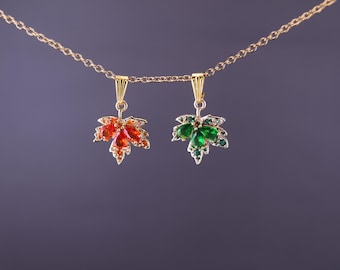 Keyleth Rhinestoned Red and Green Leaves Druid Necklace – Critter Cosplay – Dice and Dragons – TTRPG Jewelry