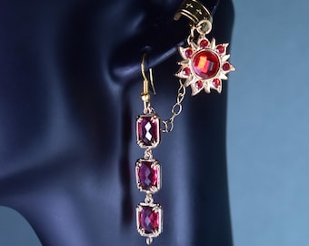 Mollymauk Gold Sun Horn Jewelry Chained Earrings Ear Cuff Combo – Critter Cosplay – Mighty 9 – Dice and Dragons – TTRPG Jewelry
