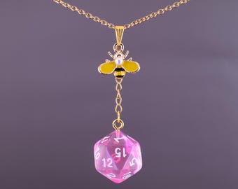 Jester D20 Bees Paint Brush Cleric Dangling Necklace – Critter Cosplay – Mighty 9 – Dice and Dragons – TTRPG Jewelry