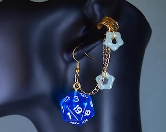Beauregard D20 Jade Gems Star Staff Earrings Ear Cuff Combo – Cobalt Soul – Critter Cosplay – Mighty 9 – Dice and Dragons – TTRPG Jewelry