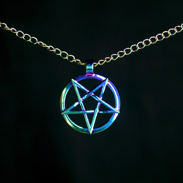 SPN Rainbow Chain Pentagram Necklace - Castiel/Dean Winchester - Supernatural- SPN