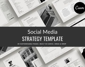 Szablon strategii menedżera mediów społecznościowych | Szablon strategii klienta dla mediów społecznościowych | Konfigurowalny szablon strategii Canva | Dokument dotyczący strategii SMM