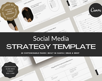 Social Media Strategy Template | Canva Editable, 20 Pages (Digital Download)