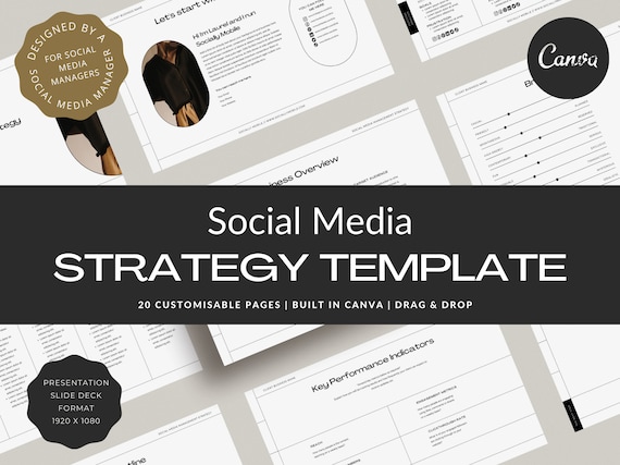 Social Media Strategy Template | Canva Editable, 20 Pages (Digital Download)