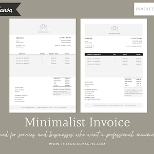 Invoice Template, Business Invoice Design, Minimalist Invoice Form, Editable Invoice, Instant Download, Business Billing Form, Canva Invoice