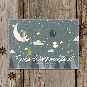 POSTKARTE Frohe Weihnachten! | Mondbärchen | Weihnachtskarte | drachenfederDesign | Qualifizierte Bestellungen portofrei