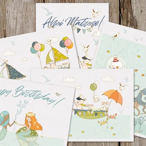 POSTKARTEN SET | Meeresliebe | 5 Stück | Grußkarten | drachenfederDesign | Qualifizierte Bestellungen portofrei
