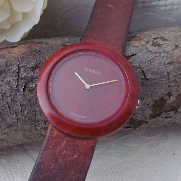 Rare TISSOT Vintage Wood Wristwatch (W151) - circa 1980's - Working Order - Retro Unisex Watch - *NOW REDUCED*